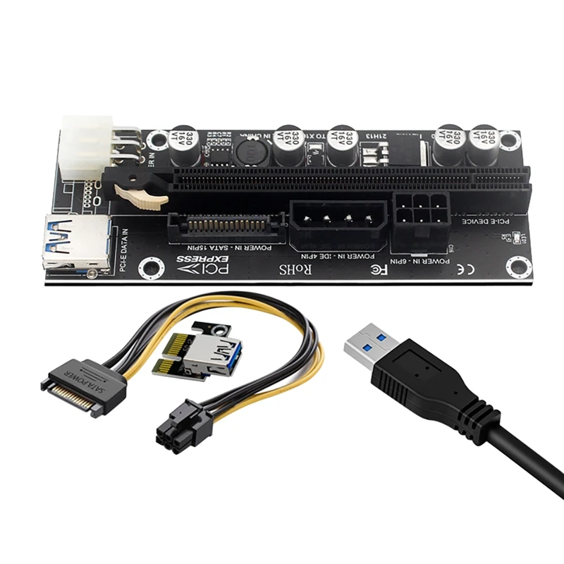 

PCIe Extension Cable Adapter Card X1 to X16 6PIN+USB3.0+4PIN+SATA 15Pin Interface Graphics Adapter for BTC Mining