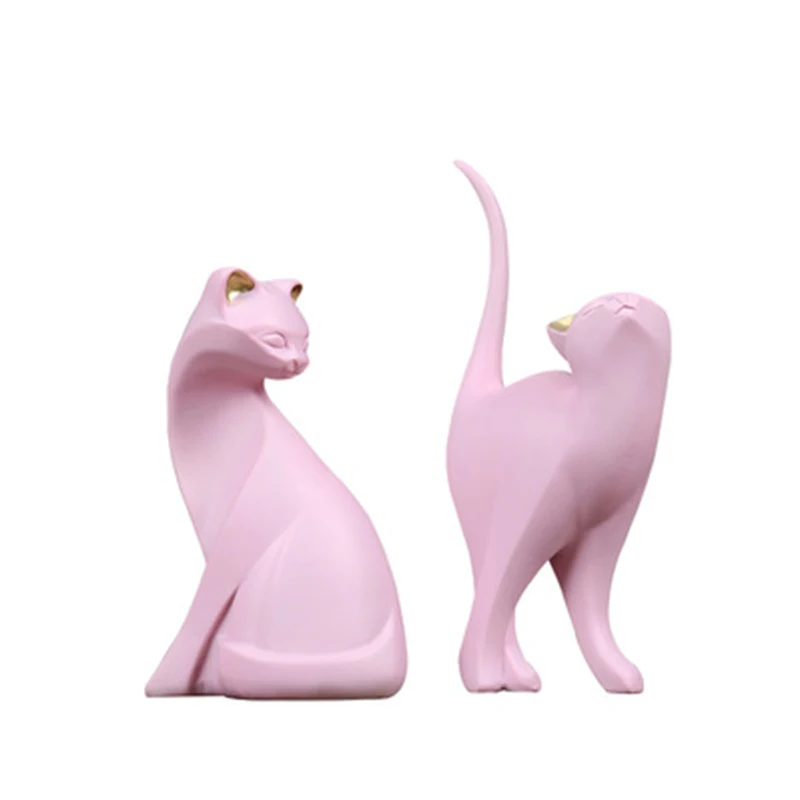 

2021 New Resin Pink Cat Statue Bedroom Decoration Abstract Statue Nordic Animal Statue Home Decoration Sculpture New Year Gift