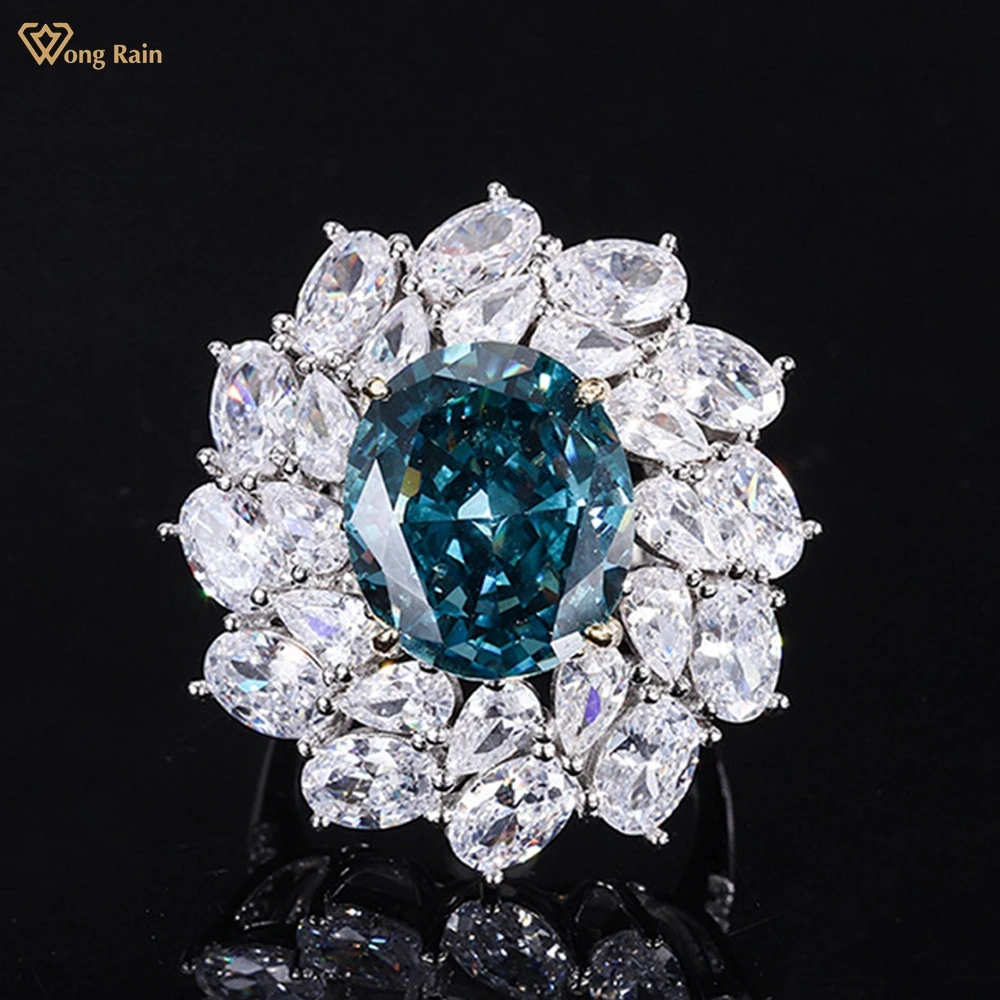 

Wong Rain 925 Sterling Silver 12*14 MM Paraiba Tourmaline Created Moissanite Aquamarine Gemstone Engagement Ring Fine Jewelry