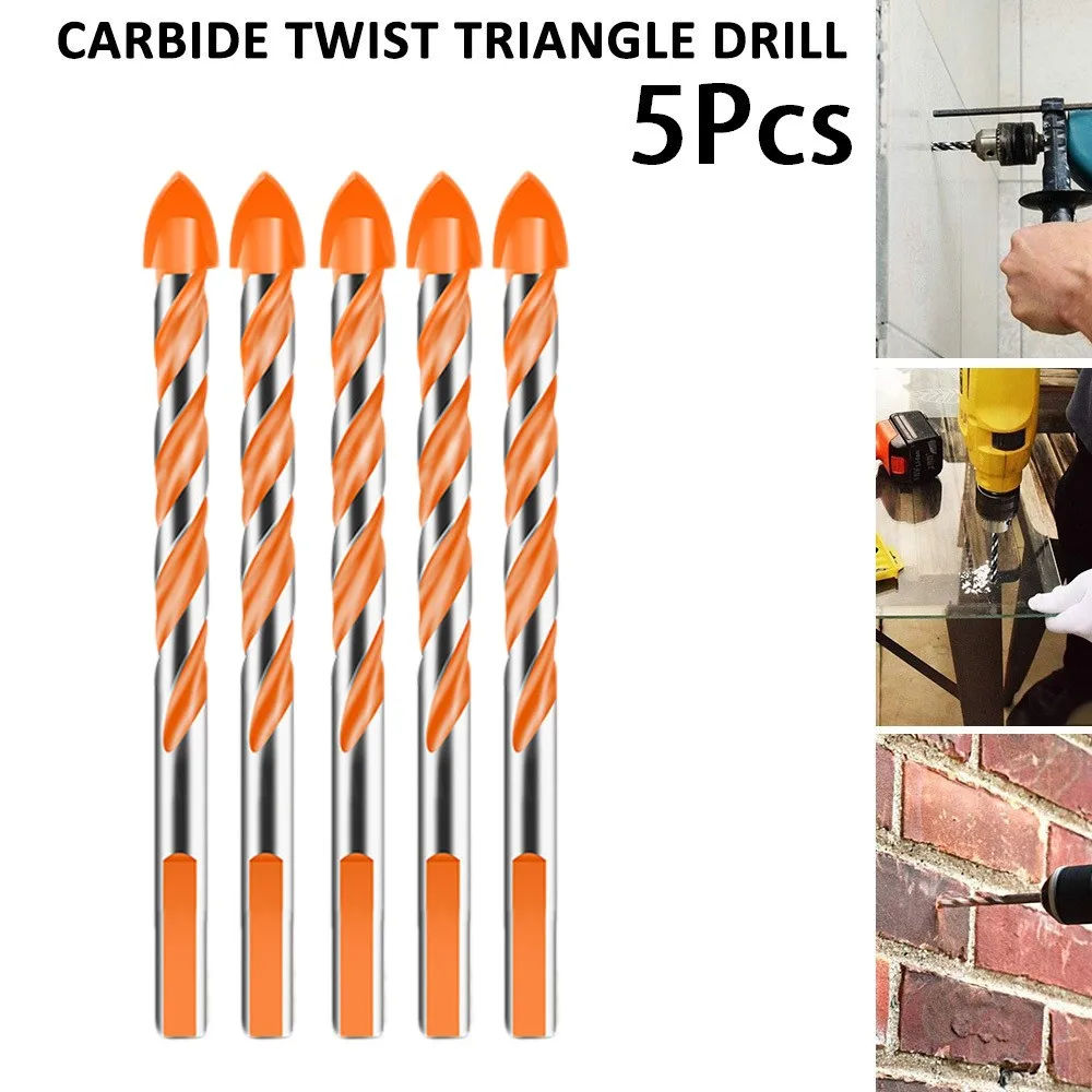 

5 Pcs Drill Bits Carbide Triangle Drill Bits 3/4/5/6/8/10/12mm For Marble Glass Tile Ceramic Drilling Electric Drill Accessories