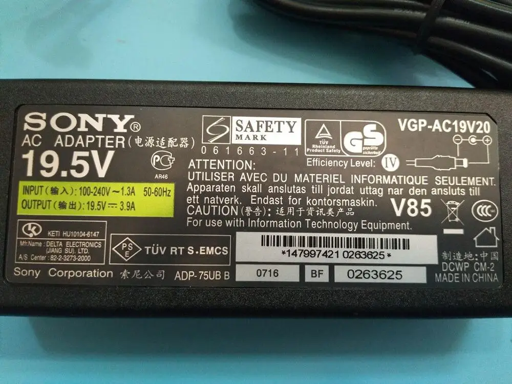 19,5 V 3.9A AC адаптер питания для SONY VAIO VGP-AC19V37 VGP-AC19V38 VPCW VPC-W