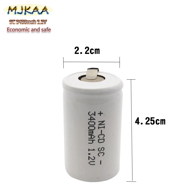 12pcs 1.2V rechargeable battery 3400mah 4/5 SC Sub C ni-cd cell with welding tabs for electric drill screwdriver