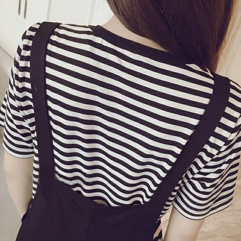 two piece set women korean clothes 2 pcs sets summer lounge wear black pants stripe tops outfits ropa mujer conjunto feminino |