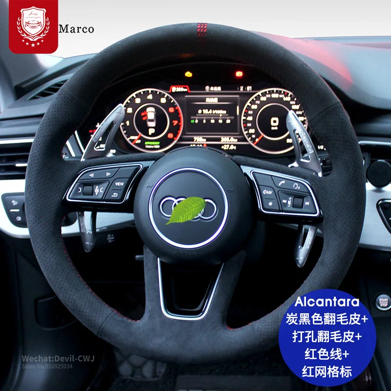 

Steering wheel cover For Audi S3 S4 S5 S7 A5 A7 S6 RS5 RS7 Q5 Q6 Q7 Real Alcantara Black interior Grip Car parts accessories