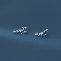 exquisite silver color snowflake blue water drop zircon stud earrings for womens super fine cz crystal earrings xmas gifts