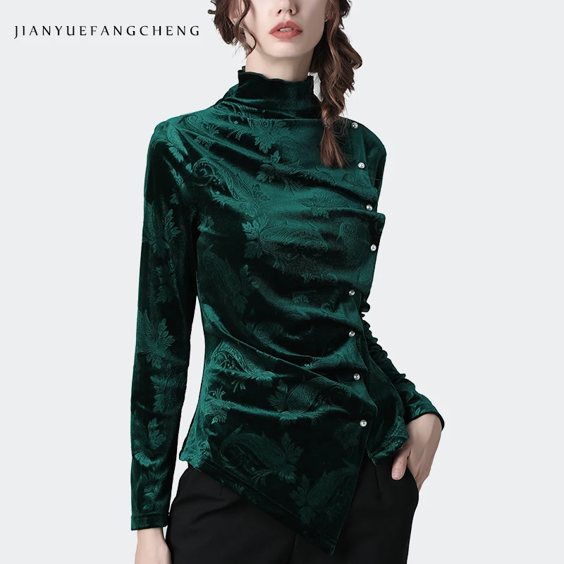 Женская теплая велюровая блузка зимние Джемперы Топы c цветочным принтом в