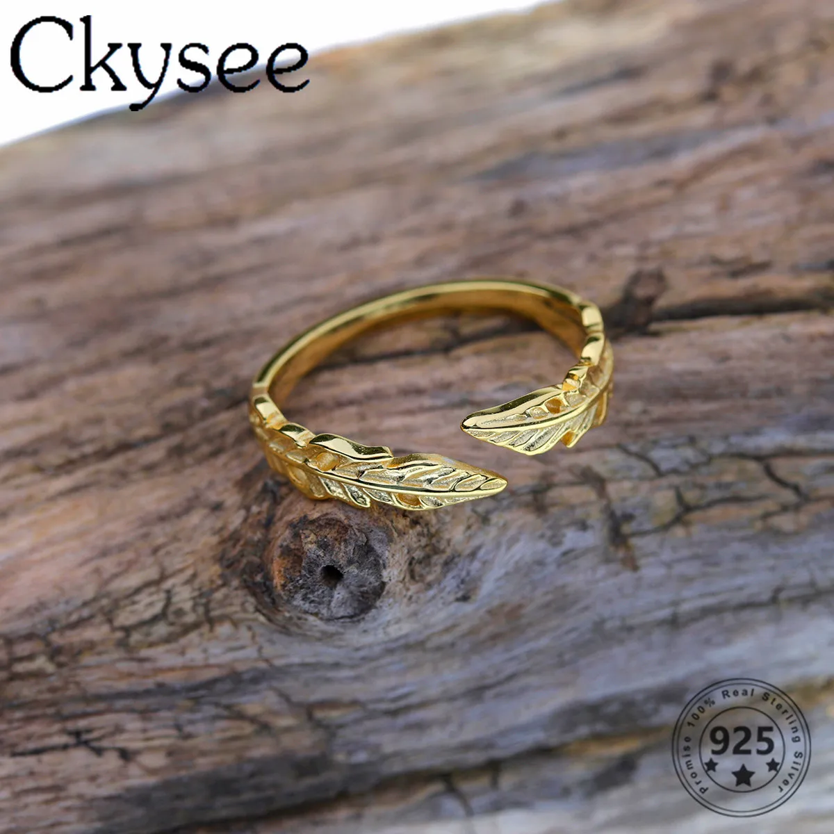 

Ckysee Simple Korean 925 Sterling Silver Rings Fashion Gold Leaves Ring Adjustable Rings For Woman Original Fine Jewelry