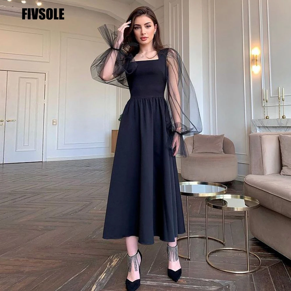 Fivsole Black Long Sleeves Evening Dresses 2022 Square Collar A-line Prom Dresses Formal Party Evening Gowns Vestidos De Fiesta (0)