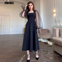 Fivsole – robe De soirée noire à manches longues, ligne a, col carré, robe De bal, modèle 2022  (1)