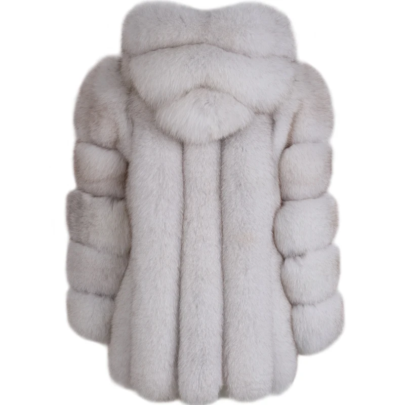 Женское пальто с капюшоном из натурального меха | Женская одежда