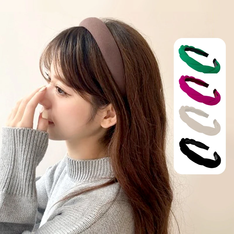 

Женская однотонная повязка на голову со складками