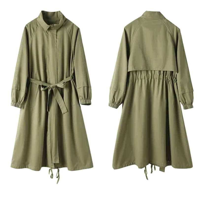 Women Autumn Coat Fashion Loose Spring Trench Coat Femme Casual Zipper Long Sleeve Solid Color Long Windbreaker PR057