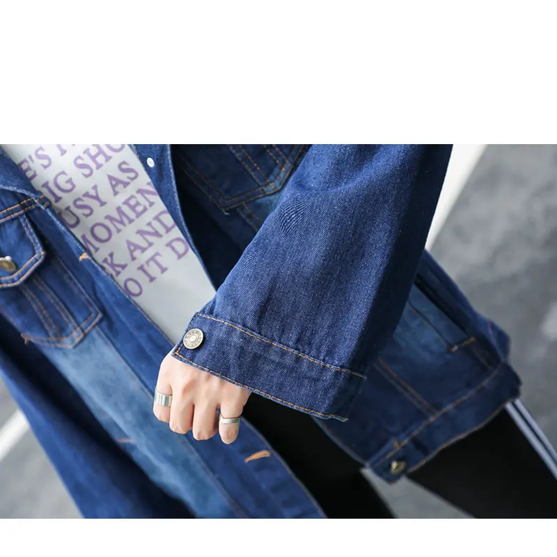 Женская джинсовая куртка на пуговицах Повседневная синяя большого размера с