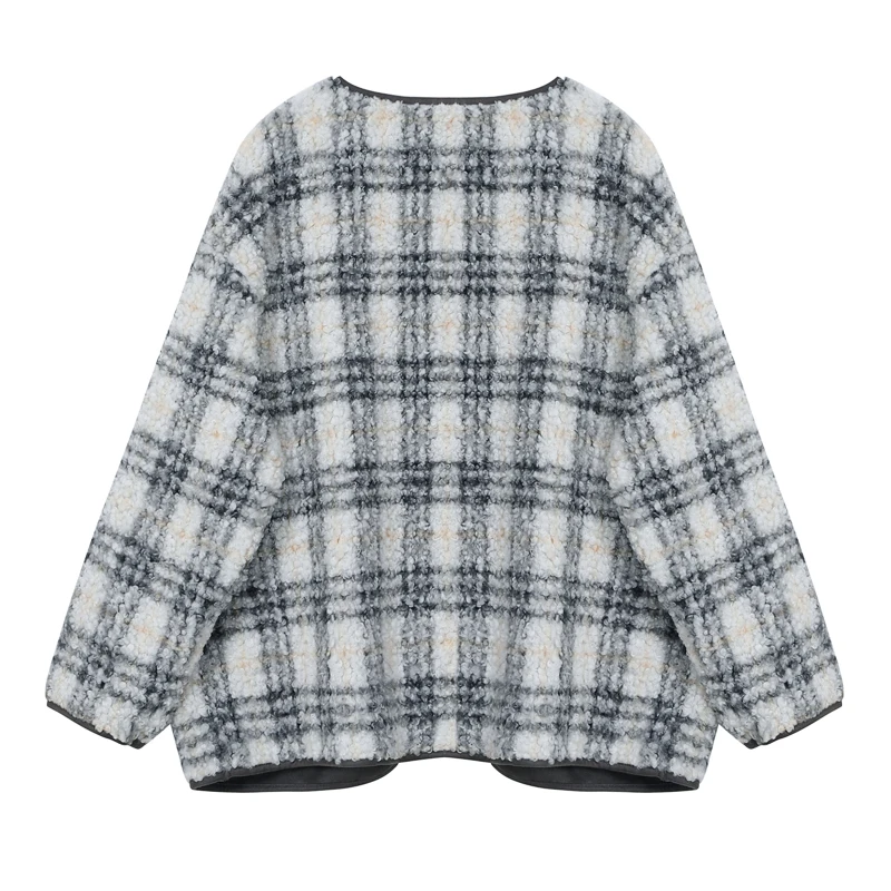 Women's Lamb Wool Jacket Plaid Retro Casual Large Profile 2021 Autumn Winter Warm Thin Hairy Women's Jacket All-match Loose Tops