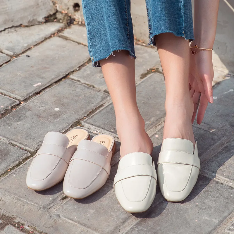 Женские мюли из натуральной коровьей кожи без застежки с круглым носком | Обувь