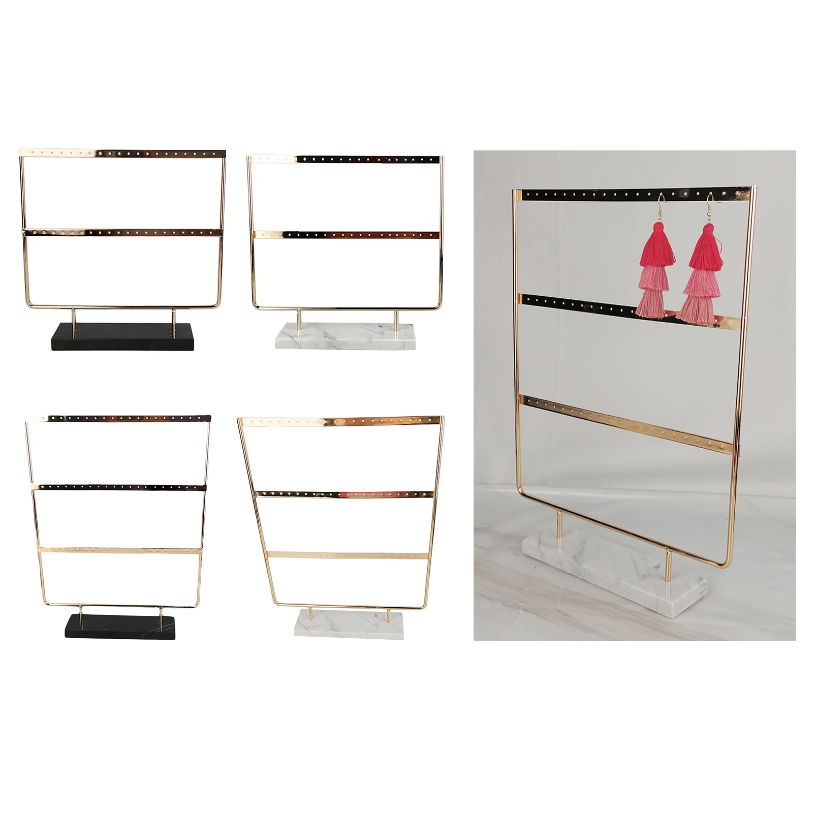 

Personal Use Jewelry Display Stand Multi-layer Earring Stud Holder with Marble Base, Free Standing on Vanity / Counter Top
