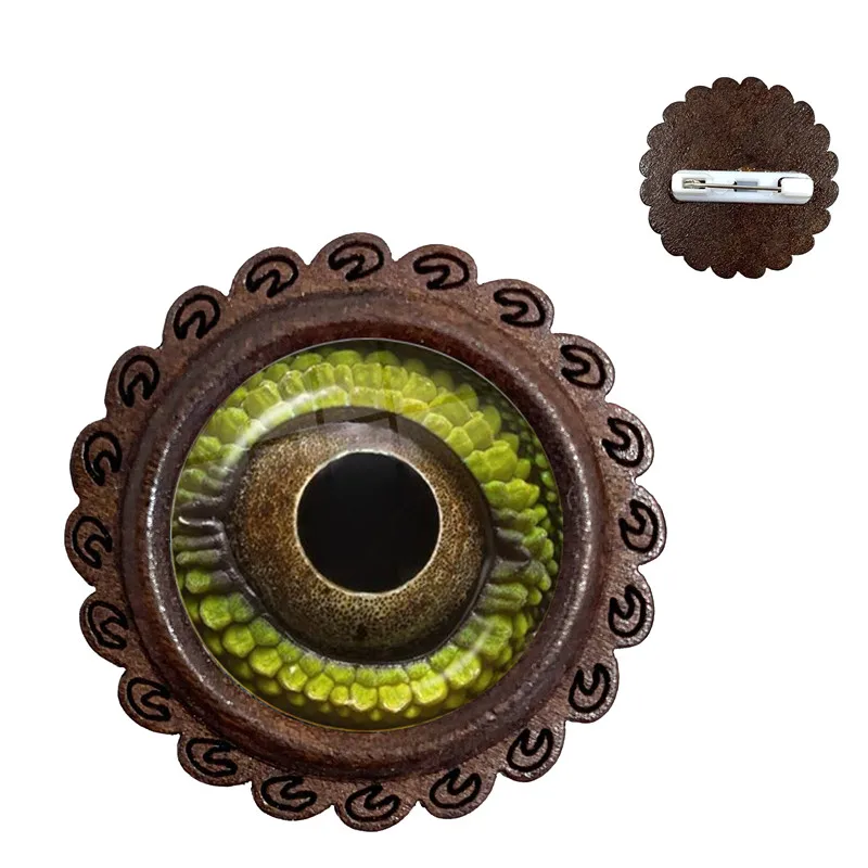 Dragon Snake Owl Cat Tiger Wood Brooch Fiery Jewelry Glass Cabochon Animal Eyes Collar Pins For Women Men Gift | Украшения и