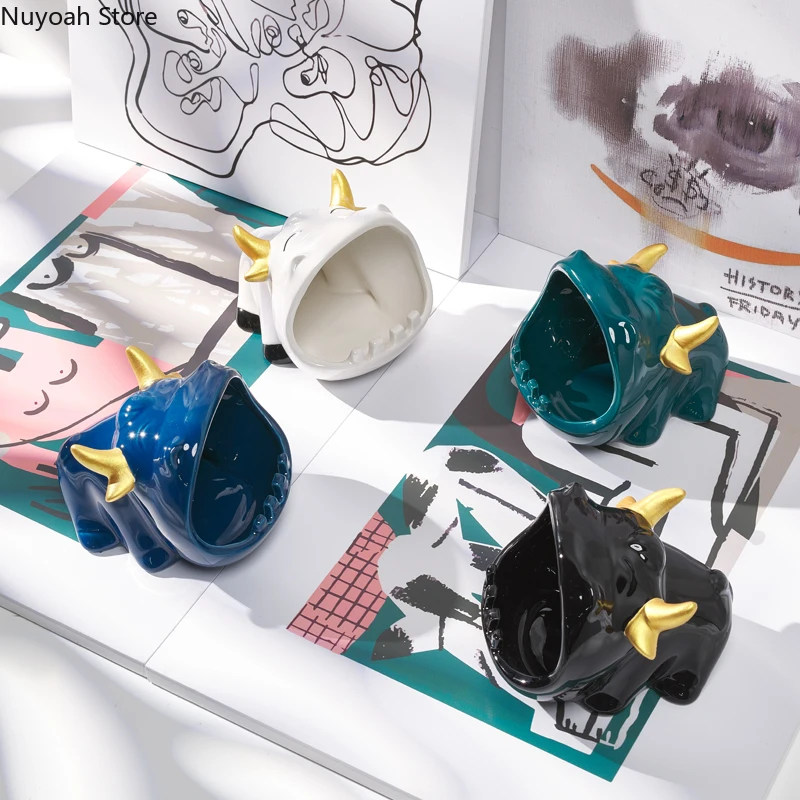 

Cartoon Ashtray Home Living Room Anti Fly Ash Creative Personality Office Storage Box Multifunctional Ceramic Exquisite Gifts