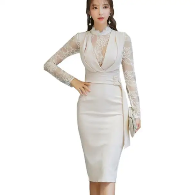 2019 весенние женские Белый Офис миди облегаемая пикантная для вечеринок платье