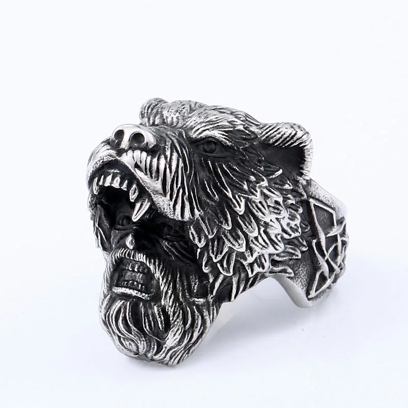 

Vintage Viking Hunter Titanium Steel Skull Biker Gothic Punk 316L Stainless Ring For Men Retro Male Design Round Bands Rings