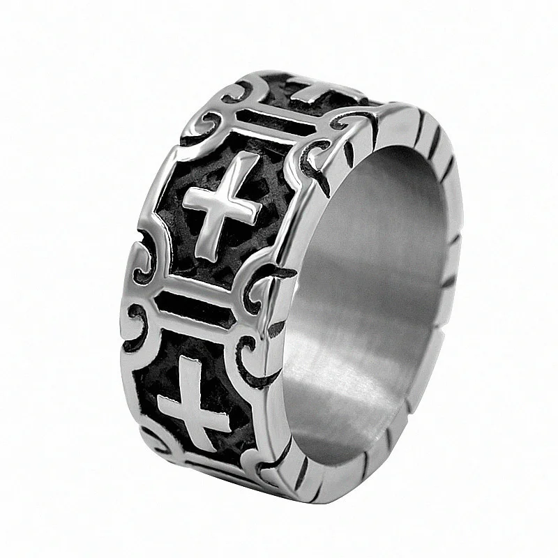 

European and American retro fashion cross men's ring Punk rock personality stainless steel ring Jewelry wholesale