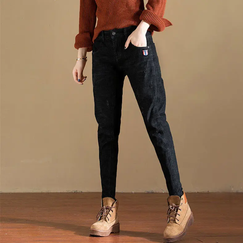 

Woman Jeans Pants High Waist Denim Women's Loose plus Size Stretch Feet Pants Trousers