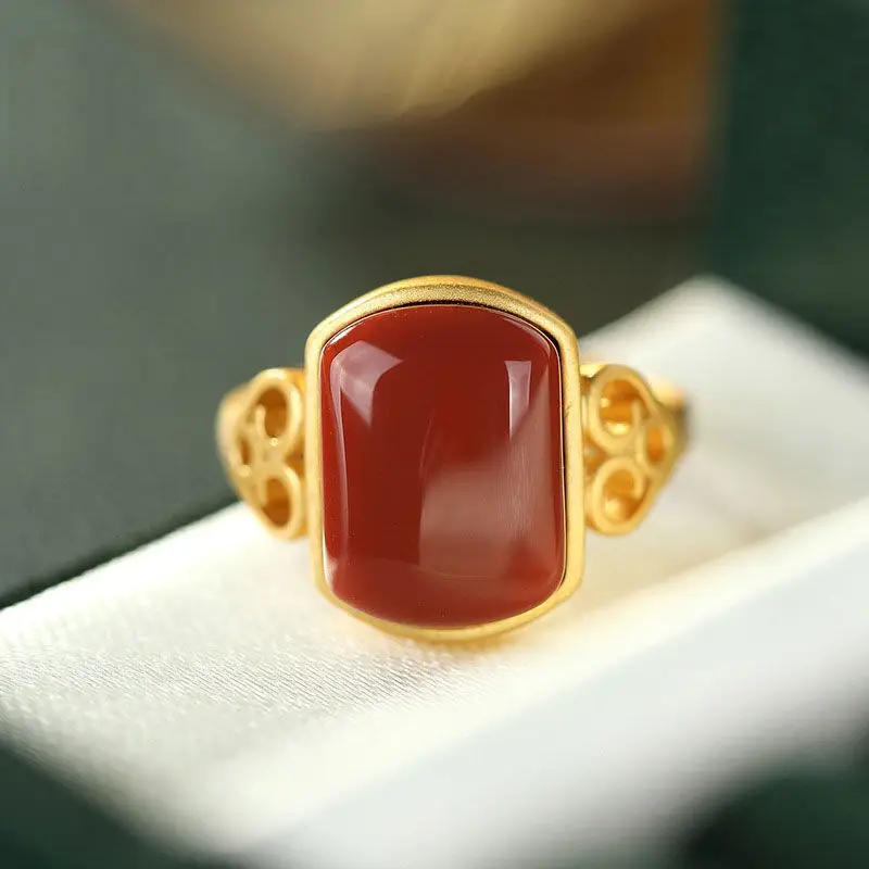 Южное красное агатное кольцо для женщин S925 Стерлинговое Серебро нефритовый корт