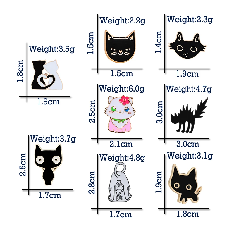 Модные броши значки металлические Мультфильм кот Черный белый лицо эмаль