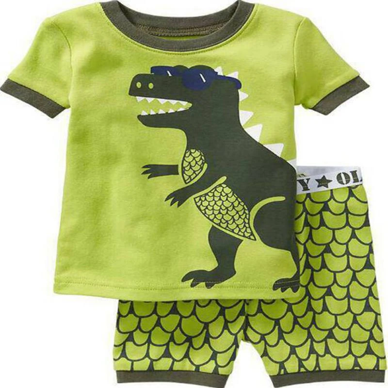 New Fashion Boys Pajamas Suit Summer Children Dinosaur Baby Sleepwear Girls Clothes 100% Cotton Tee Shirt Short Pants Soft