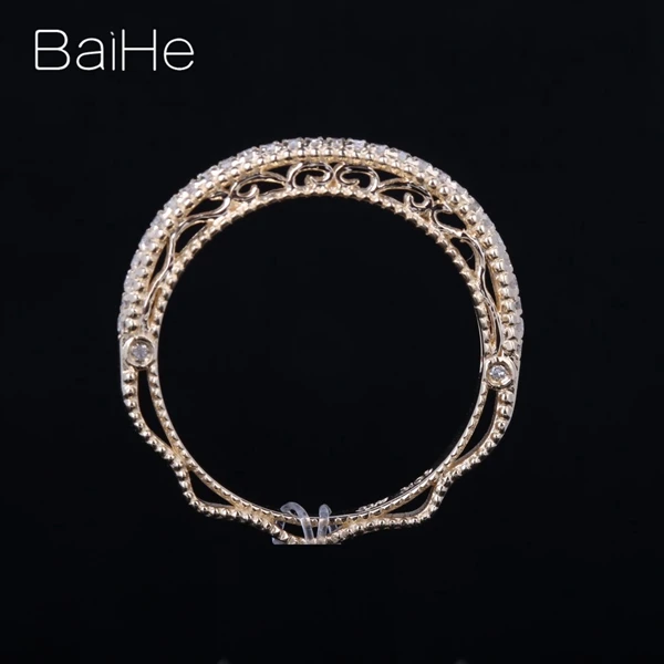 BAIHE Твердое 14 к Желтое золото(AU585) 0.2CT сертифицировано H/SI круглой огранки из натурального бриллианта свадебные женские модные ювелирные изделия кольцо
