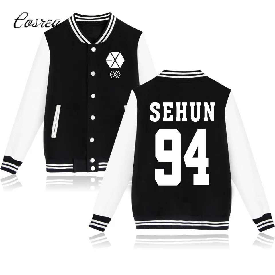 Exo толстовки Sehun Beakhyun Xiumin Exo Lay Kai Button на молнии карман длинное пальто уличная Exo бейсбольная куртка одежда Exo