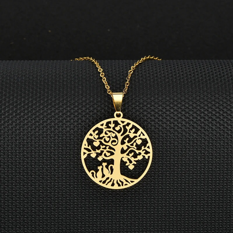 Новое модное золотое ожерелье с подвеской Древо жизни из нержавеющей стали с кристаллами круглое ожерелье для женщин Прямая поставка - Окраска металла: C-N369-02