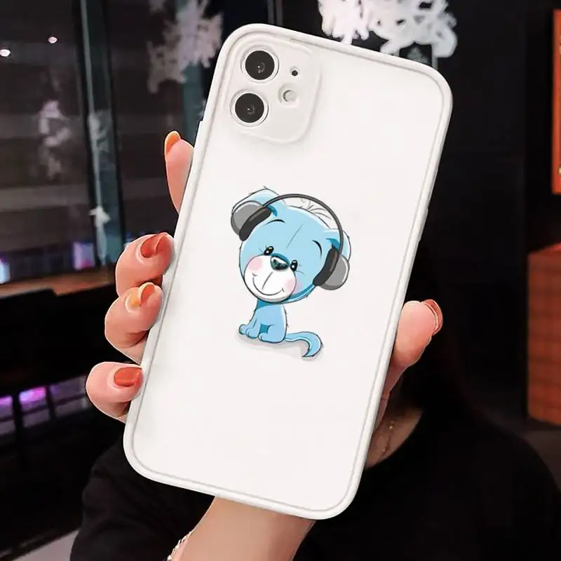

Phone Case For iPhone 12 11 Mini Pro XR XS Max 7 8 Plus X Music loving animals Matte transparent White Cover