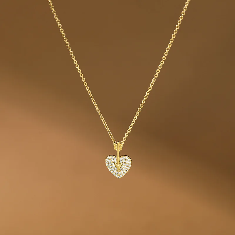 

One Arrow Pierced Couple Necklace Female Light Luxury Niche Full Rhinestone Pendant Simple Fashion Design Love Clavicle Chain