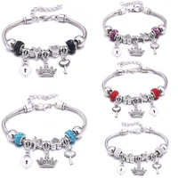dropshipping vintage silver color charms bracelets for women bracelet bangles crown glass beads brand bracelets jewelry gifts