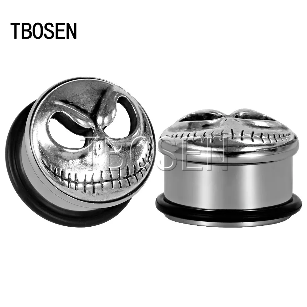 

TBOSEN Ear Piercing Gauges Stainless Steel Skull Plugs Tunnel Body Jewelry Expander Studs Earring Stretcher Fashion Jewelry 2PCS