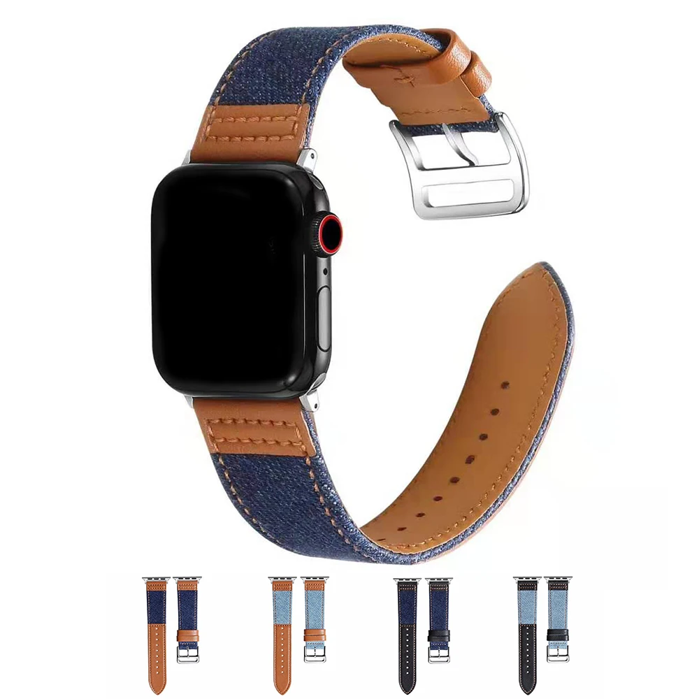 URVOI джинсовая лента для Apple Watch 5 4 3 2 1 кожа с джинсовым ремешком для iwatch полотно холста 40 мм 44 мм Прочный с адаптером