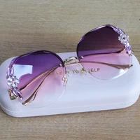 2021 new gradient diamond rimless sunglasses womens round face original design handmade sunglasses