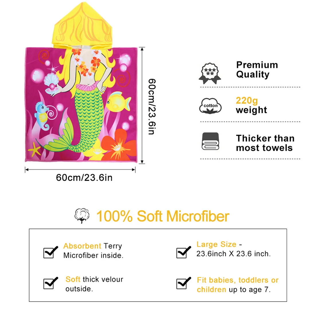 Детский банный халат полотенце с капюшоном для малышей банное пончо