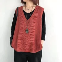 casual vintage woven pullover hollow vest linen women fashion sleeveless waistcoat for outerwear ladies vest spring autumn 2021