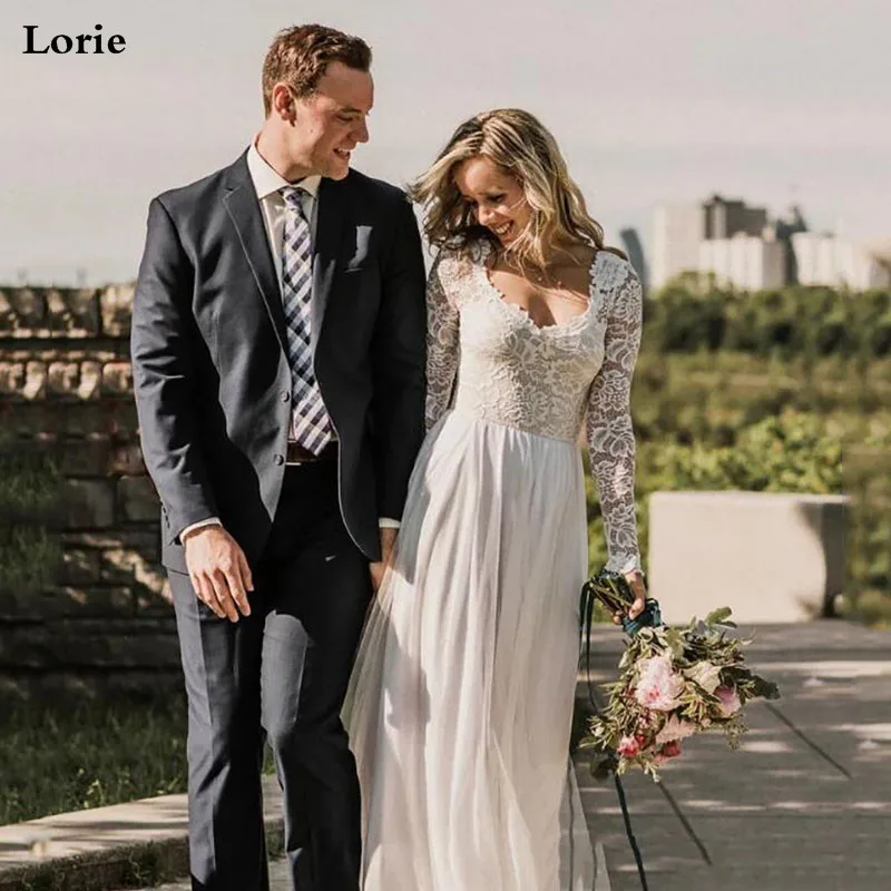 LORIE Boho Свадебное платье с длинным рукавом винтажное кружевное милое невесты 2020