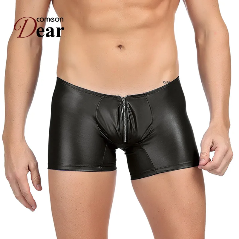 

Comeondear Boxer For Men Underwear Sexy Lingerie Mens Panties Faux Leather Exposed Hips Gay Boxers Zipper Erotic Pants MPA069