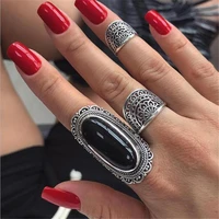 docona bohemia black gem stone rings for women tribal hollow flower knuckle midi ring set fashion jewelry accessories 4174