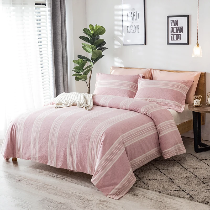 PHF Washed Cotton Pink Duvet Cover Set Yarn Dyed Queen King Comforter Nordic Colorful Bedding Decorations For Home | Дом и сад