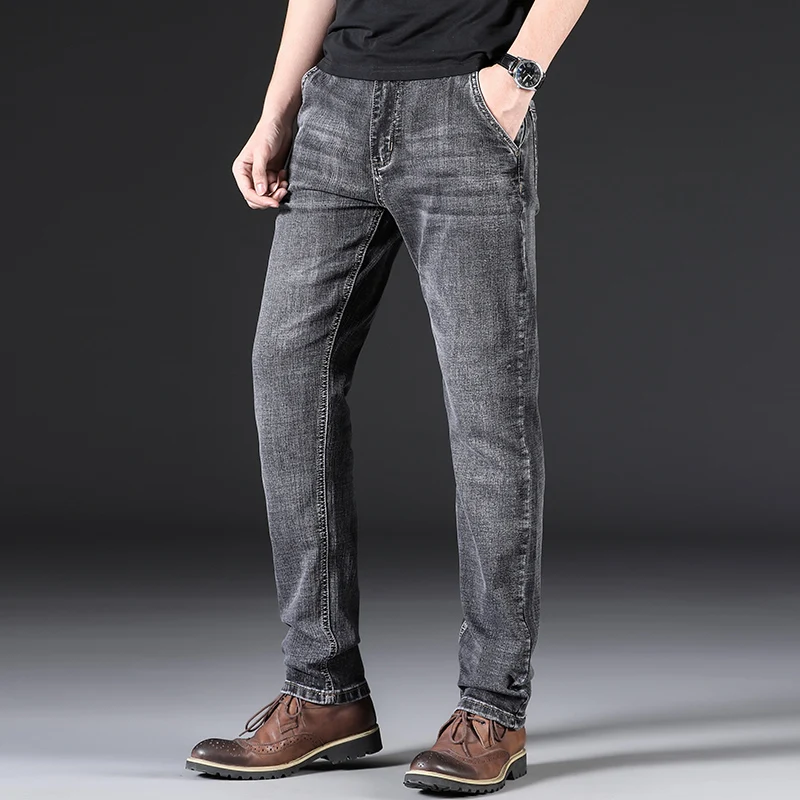 Male Jeans Men Men'S Jean Homme Denim Slim Fit Pants Trousers Straight Gray Biker Spijkerbroeken Heren Multi-Pocket Soft Casual