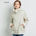 FTLZZ Новая женская зимняя куртка из искусственной овечьей кожи пу мото искусственная кожа овечья шерсть меховой воротник куртка на молнии теплая толстая верхняя одежда