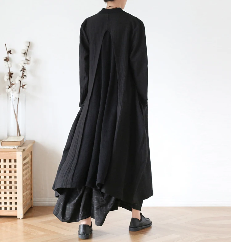 New Autumn Winter Elegant Cardigan Female Loose Linen Camel Coat Oversized 2019 Original High-end Plus Size Black for Women |
