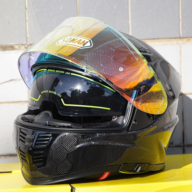 Золотой козырек шлемы для Soman SM X7 Moto rcycle Змеиный узор углеродное волокно шлем casco