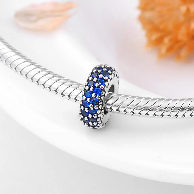 Authentic 925 Sterling Silver Blue CZ Spacer Charms Beads Fit Original European Charm Bracelet Jewelry Making 2018 | Украшения и