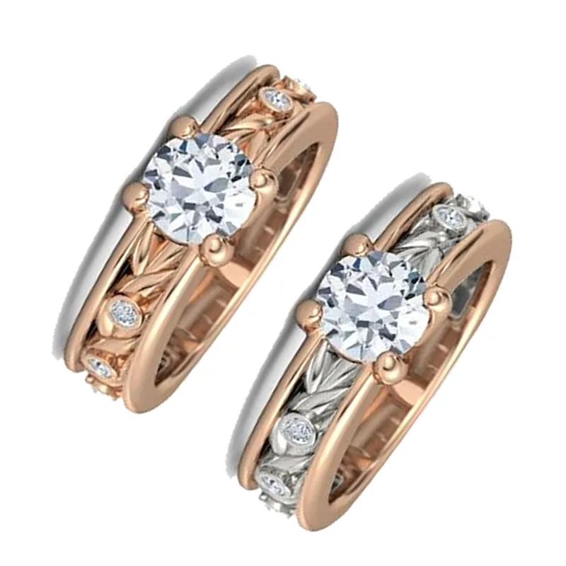 

Hot Sale Elegant Luxury Jewelry 2 Colors Leaves White Round Crystal Zirconia Female Alloy Ring for Women Party Jewelry
